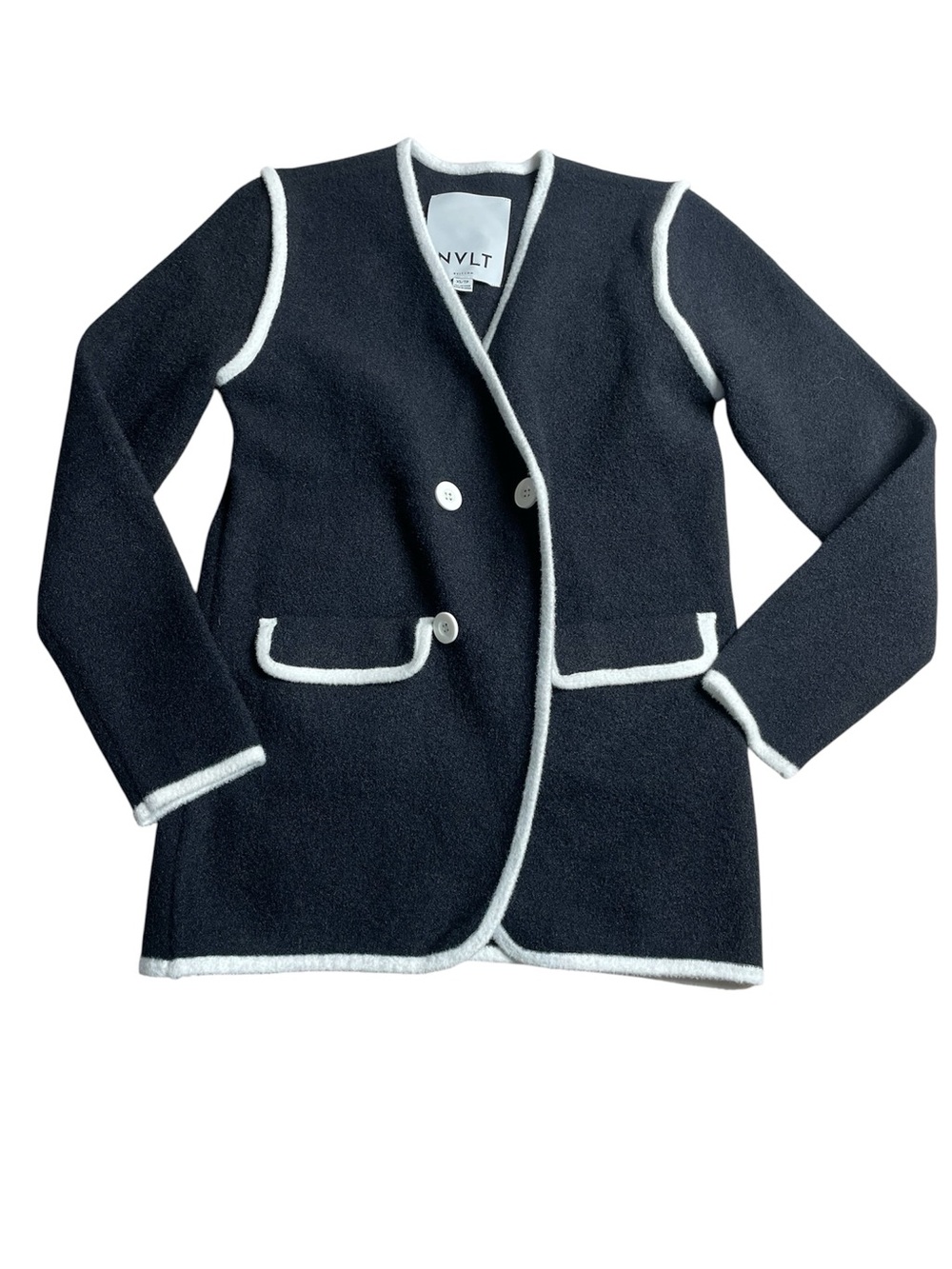 NVLT Black Jacket with White Trim Double-Breasted Blazer